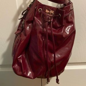 Coach Patent Leather Wine Berry Red Hobo Drawstring Bag